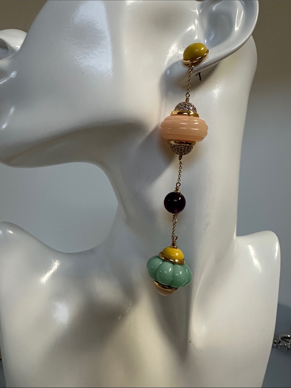 Tory Burch Multicolor Bead Drop Earrings - Peach, Mint, Mustard & Plum